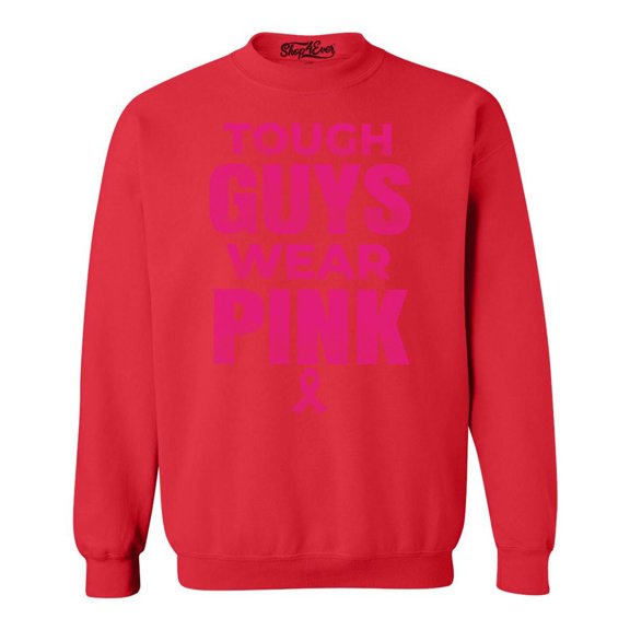 Shop4Ever Men's Tough Guys Wear Pink Breast Cancer Awareness Crewneck Sweatshirt Medium Red