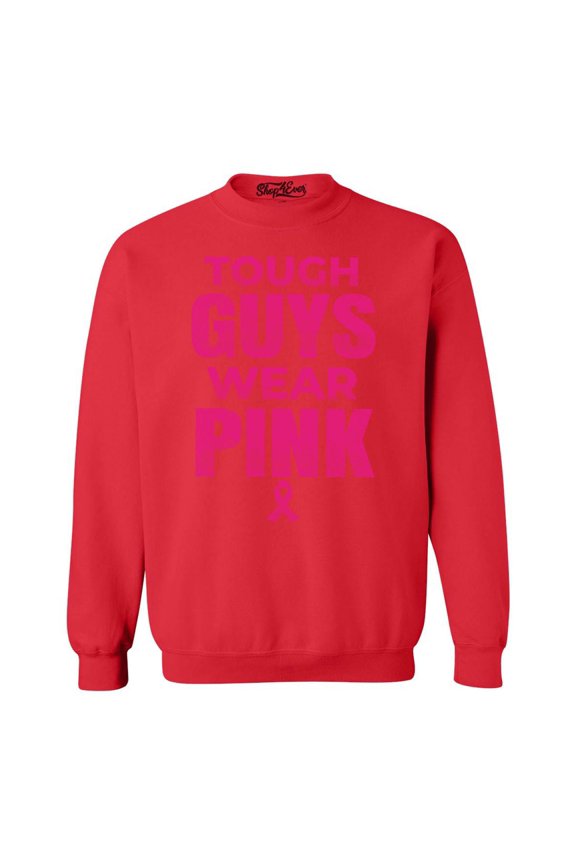 Men's Tough Guys Wear Pink Breast Cancer Awareness Crewneck Sweatshirt Small Red