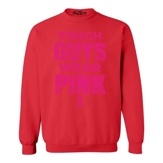 Shop4Ever Men's Tough Guys Wear Pink Breast Cancer Awareness Crewneck Sweatshirt XX-Large Red
