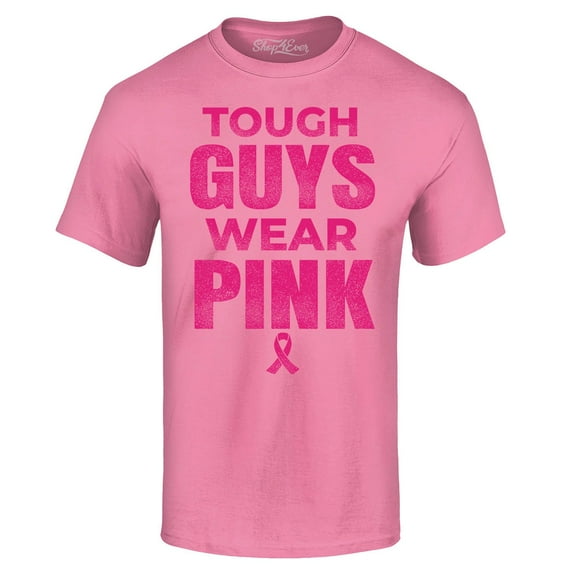 Shop4Ever Men's Tough Guys Wear Pink Breast Cancer Awareness Graphic T-shirt Medium Azalea Pink