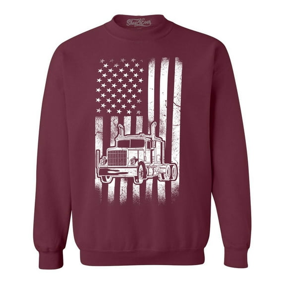 Shop4Ever Men's Trucker American Flag USA Crewneck Sweatshirt Large Maroon
