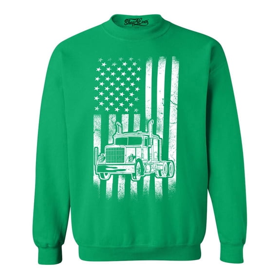 Shop4Ever Men's Trucker American Flag USA Crewneck Sweatshirt X-Large Irish Green