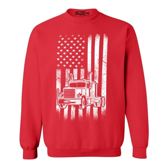 Shop4Ever Men's Trucker American Flag USA Crewneck Sweatshirt XX-Large Red