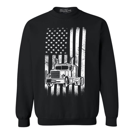 Shop4Ever Men's Trucker American Flag USA Crewneck Sweatshirt XXXX-Large Black