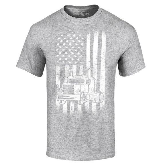 Shop4Ever Men's Trucker American Flag USA Graphic T-shirt Large Sports Grey