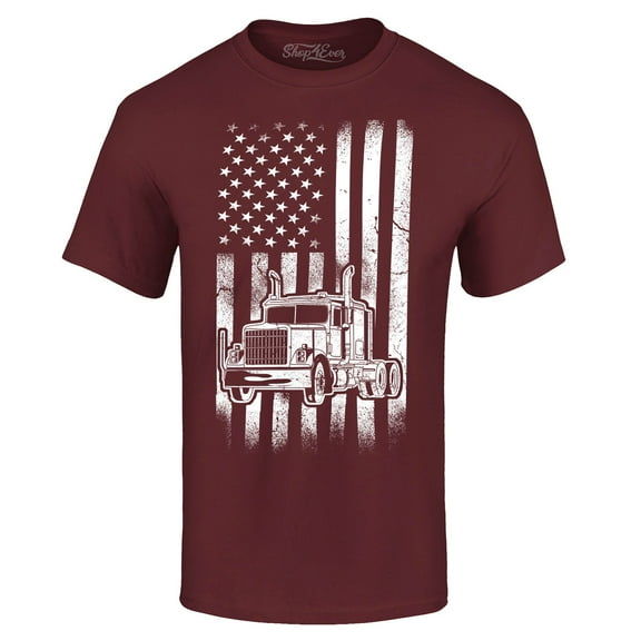 Shop4Ever Men's Trucker American Flag USA Graphic T-shirt Medium Maroon