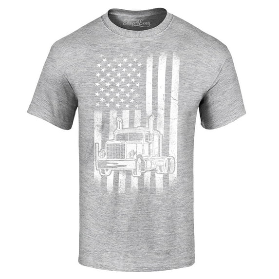 Shop4Ever Men's Trucker American Flag USA Graphic T-shirt Medium Sports Grey