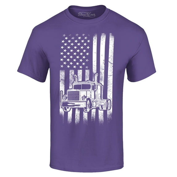 Shop4Ever Men's Trucker American Flag USA Graphic T-shirt X-Large Purple