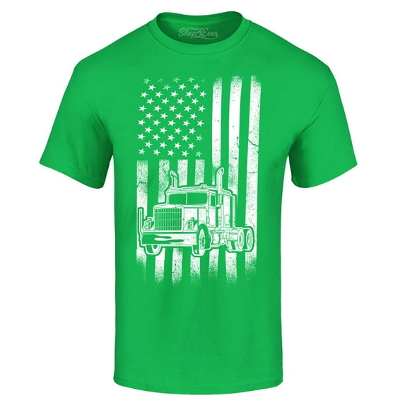 Shop4Ever Men's Trucker American Flag USA Graphic T-shirt XX-Large Irish Green