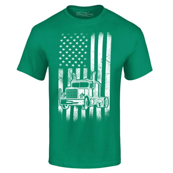 Shop4Ever Men's Trucker American Flag USA Graphic T-shirt XXX-Large Kelly