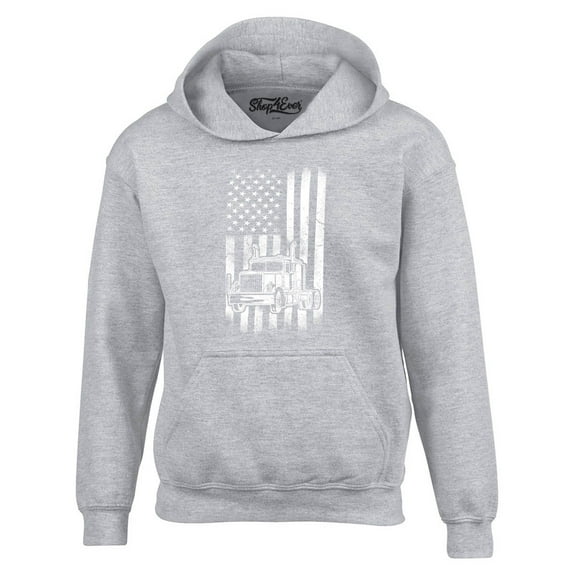 Shop4Ever Men's Trucker American Flag USA Hooded Sweatshirt Hoodie Medium Sports Grey