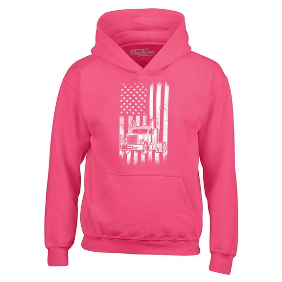 Shop4Ever Men's Trucker American Flag USA Hooded Sweatshirt Hoodie Small Heliconia Pink