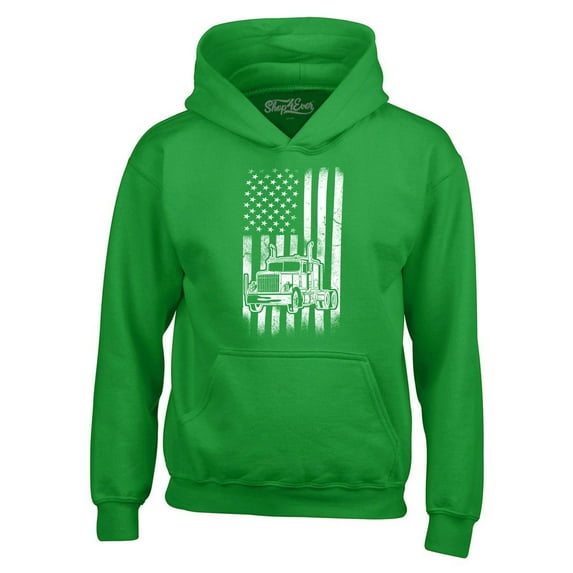 Shop4Ever Men's Trucker American Flag USA Hooded Sweatshirt Hoodie XXX-Large Irish Green