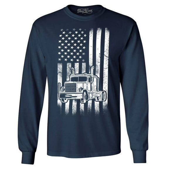 Shop4Ever Men's Trucker American Flag USA Long Sleeve Shirt Large Navy