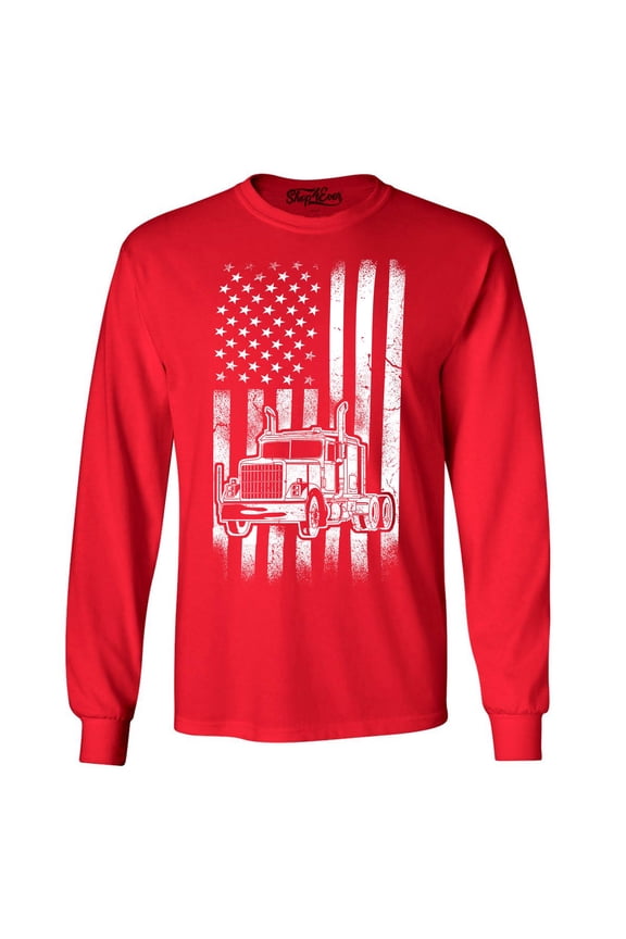 Men's Trucker American Flag USA Long Sleeve Shirt Large Red