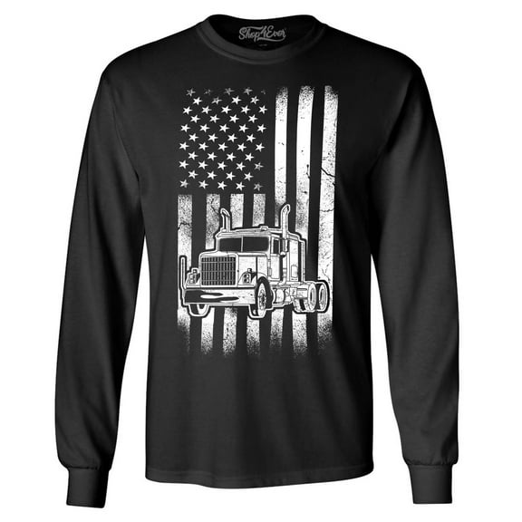 Shop4Ever Men's Trucker American Flag USA Long Sleeve Shirt X-Large Black