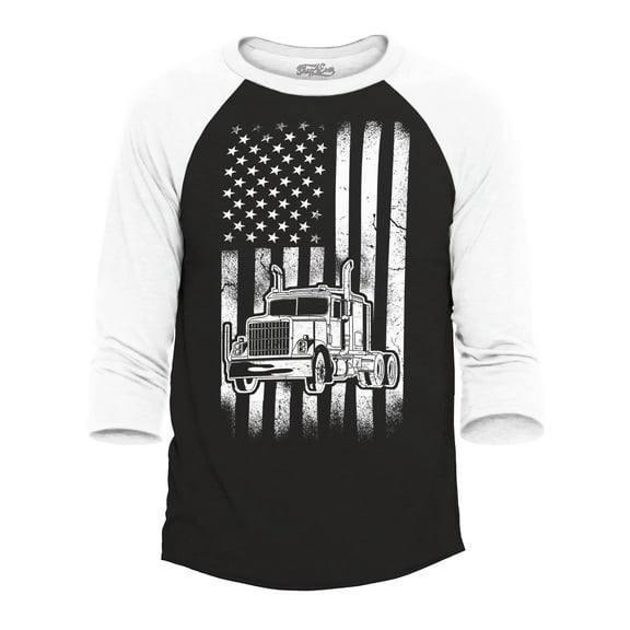 Shop4Ever Men's Trucker American Flag USA Raglan Baseball Shirt XXX-Large Black/White