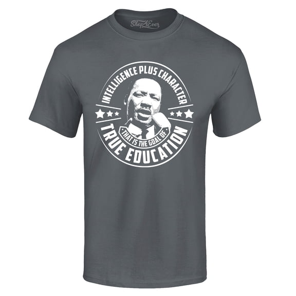 Shop4Ever Men's True Education Inspiring Quote Martin Luther King Jr.  Graphic T-shirt Medium Charcoal
