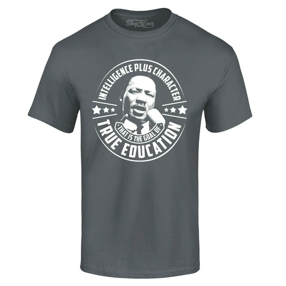 Shop4Ever Men's True Education Inspiring Quote Martin Luther King Jr. Graphic T-shirt Small Charcoal