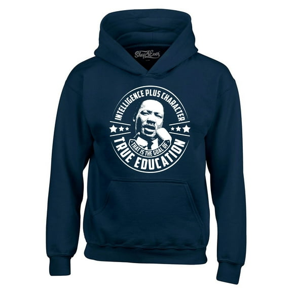 Shop4Ever Men's True Education Inspiring Quote Martin Luther King Jr.  Hooded Sweatshirt Hoodie Small Navy