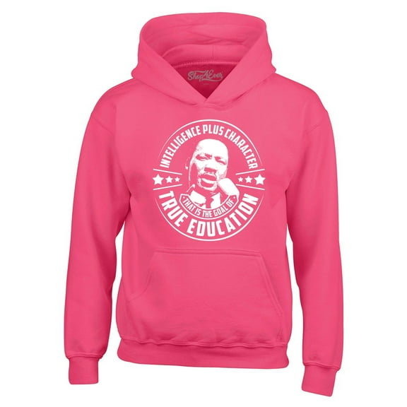 Shop4Ever Men's True Education Inspiring Quote Martin Luther King Jr.  Hooded Sweatshirt Hoodie X-Large Heliconia Pink