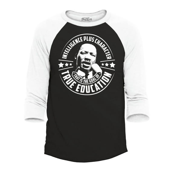 Shop4Ever Men's True Education Inspiring Quote Martin Luther King Jr. Raglan Baseball Shirt XXX-Large Black/White