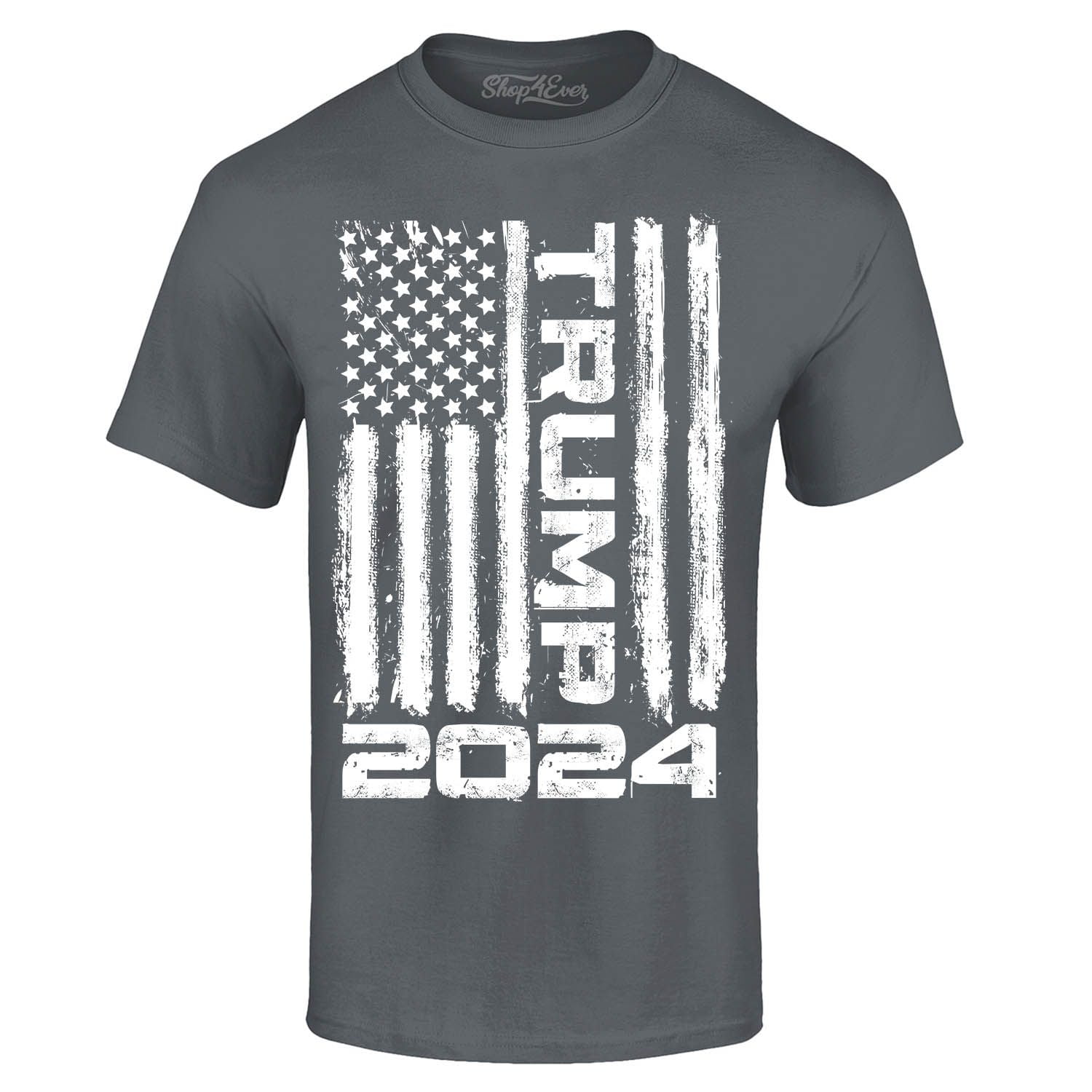 Shop4Ever Men's Trump Flag 2024 Graphic Tshirt Small Charcoal