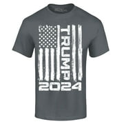 Shop4Ever Men's Trump Flag 2024 Graphic T-shirt XXX-Large Charcoal