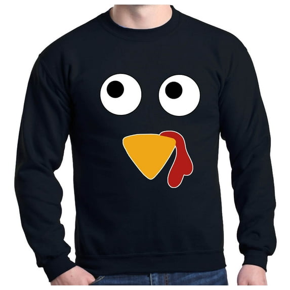 Shop4Ever Men's Turkey Face Thanksgiving Crewneck Sweatshirt Small Black