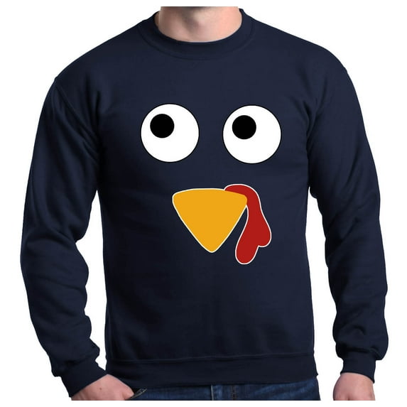 Shop4Ever Men's Turkey Face Thanksgiving Crewneck Sweatshirt Small Navy