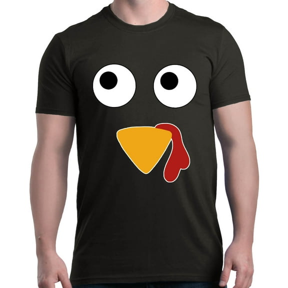 Shop4Ever Men's Turkey Face Thanksgiving Graphic T-shirt Large Black