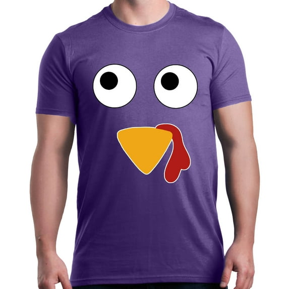 Shop4Ever Men's Turkey Face Thanksgiving Graphic T-shirt Small Purple