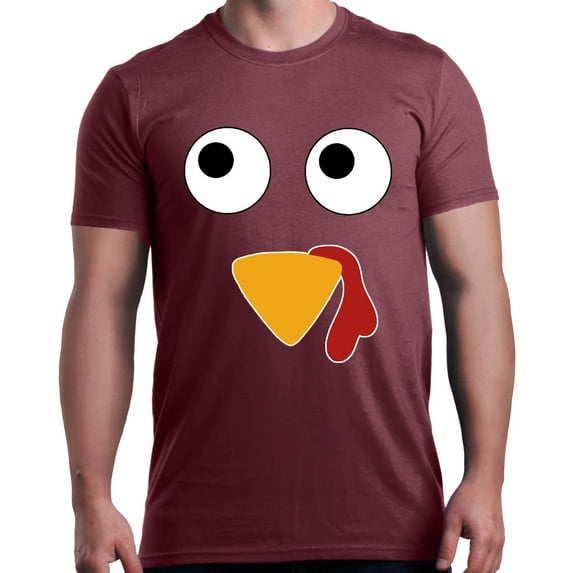 Shop4Ever Men's Turkey Face Thanksgiving Graphic T-shirt X-Large Maroon