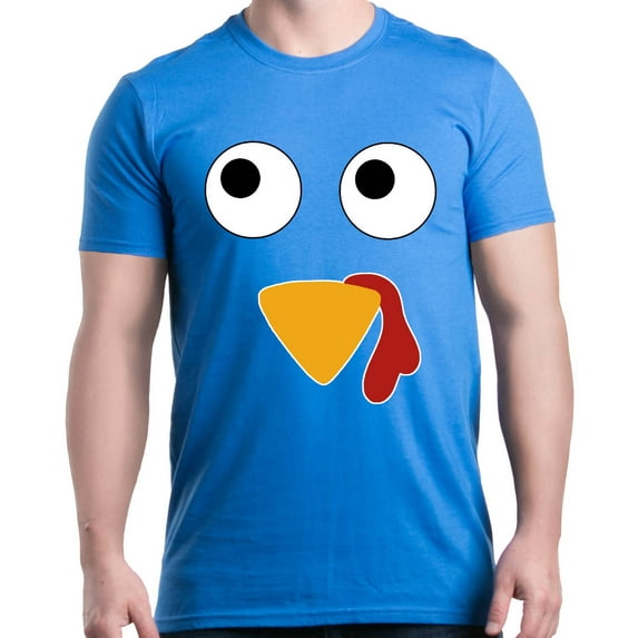 Shop4Ever Men's Turkey Face Thanksgiving Graphic T-shirt X-Large Royal Blue