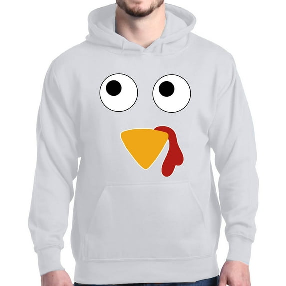 Shop4Ever Men's Turkey Face Thanksgiving Hooded Sweatshirt Hoodie Small White
