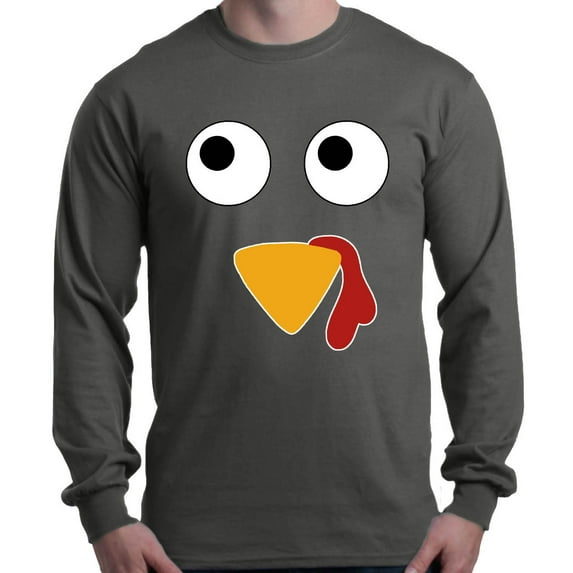 Shop4Ever Men's Turkey Face Thanksgiving Long Sleeve Shirt Large Charcoal