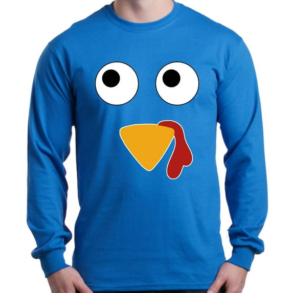 Shop4Ever Men's Turkey Face Thanksgiving Long Sleeve Shirt Large Royal Blue