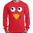 thumbnail image 1 of Shop4Ever Men's Turkey Face Thanksgiving Long Sleeve Shirt X-Large Red, 1 of 5