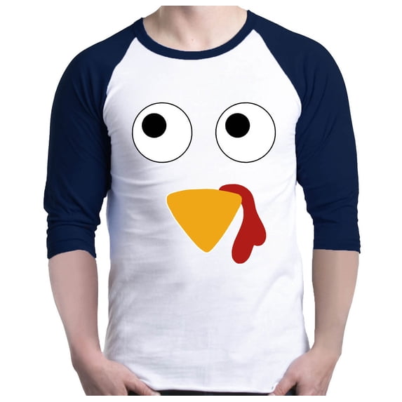 Shop4Ever Men's Turkey Face Thanksgiving Raglan Baseball Shirt Large White/Navy