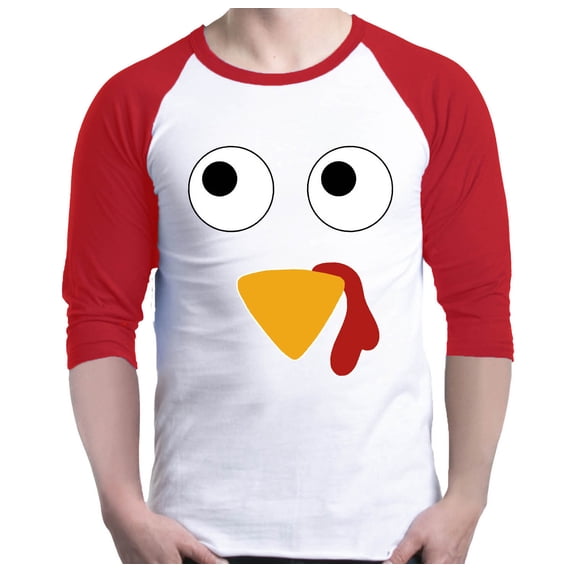 Shop4Ever Men's Turkey Face Thanksgiving Raglan Baseball Shirt Medium White/Red