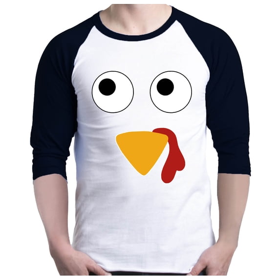 Shop4Ever Men's Turkey Face Thanksgiving Raglan Baseball Shirt X-Small White/Black