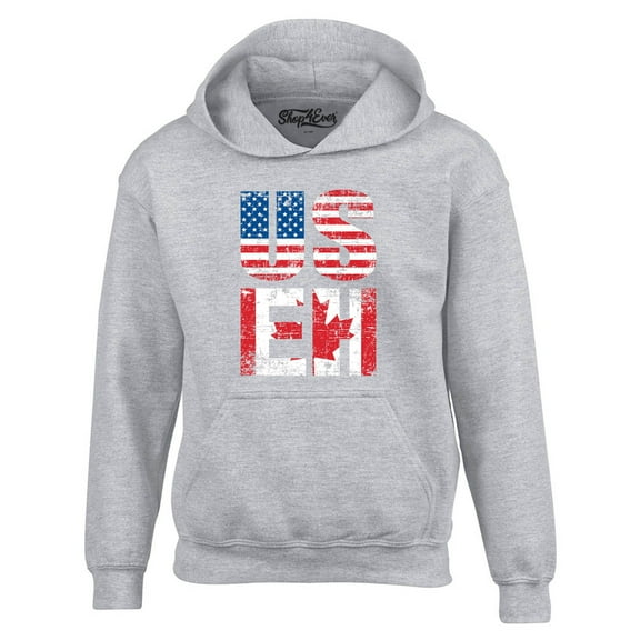 Shop4Ever Men's US EH American Canadian Flag Humor Hooded Sweatshirt Hoodie Medium Sports Grey