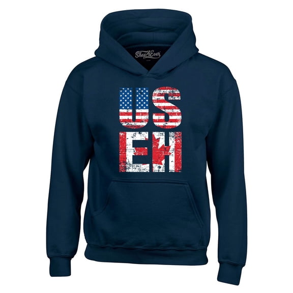 Shop4Ever Men's US EH American Canadian Flag Humor Hooded Sweatshirt Hoodie XX-Large Navy