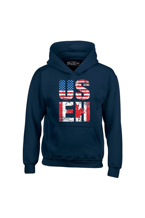 Men's US EH American Canadian Flag Humor Hooded Sweatshirt Hoodie XXX-Large Navy
