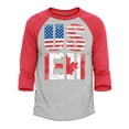 thumbnail image 1 of Shop4Ever Men's US EH American Canadian Flag Humor Raglan Baseball Shirt X-Large Heather Grey/Red, 1 of 4