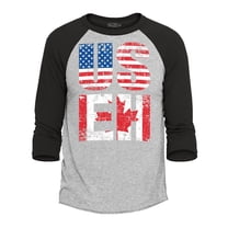 Shop4Ever Men's US EH American Canadian Flag Humor Raglan Baseball Shirt X-Small Heather Grey/Black