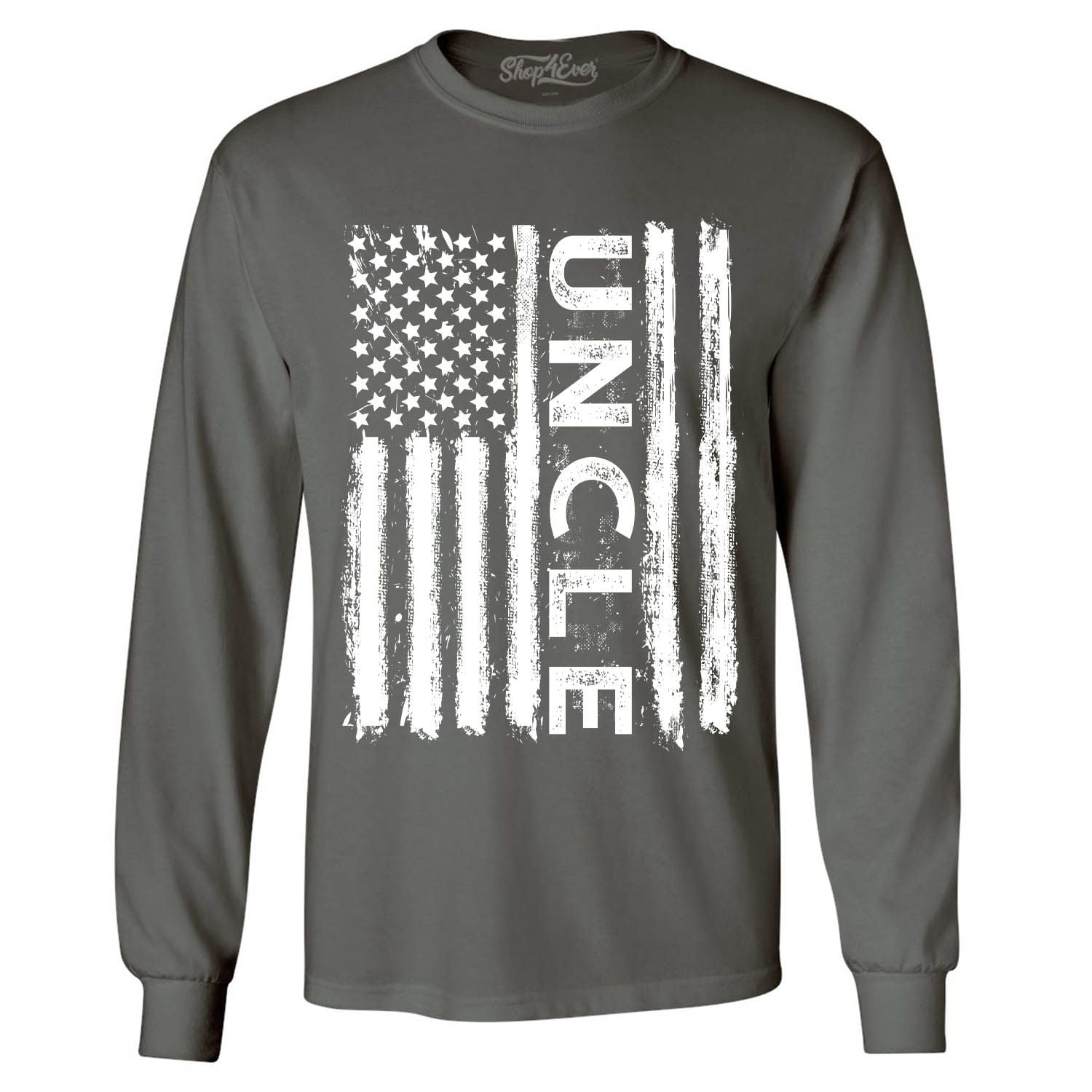 Shop4Ever Men's Uncle American Flag Long Sleeve Shirt XXLarge Charcoal