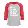 thumbnail image 1 of Shop4Ever Men's Uncle The Man The Myth The Bad Influence Funny Raglan Baseball Shirt Large Heather Grey/Red, 1 of 4