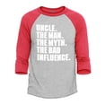 thumbnail image 1 of Shop4Ever Men's Uncle The Man The Myth The Bad Influence Funny Raglan Baseball Shirt XXX-Large Heather Grey/Red, 1 of 4