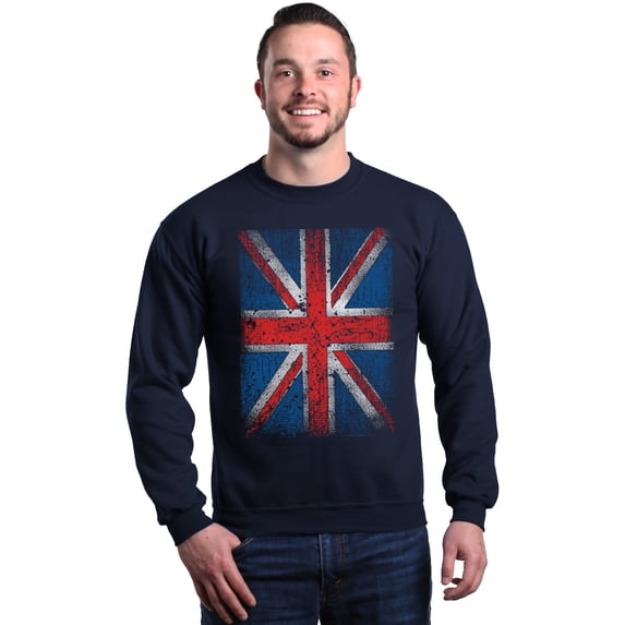Shop4Ever Men's Union Jack British Flag UK Crewneck Sweatshirt Medium Navy